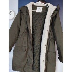 H&M LOGG 3-in-1 Olive Green Sherpa Utility Parka Coat Jacket Size 4
